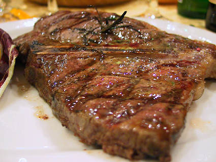 bistecca, carne, cottura, taglio, alto, vitellone di razza chianina o maremmana