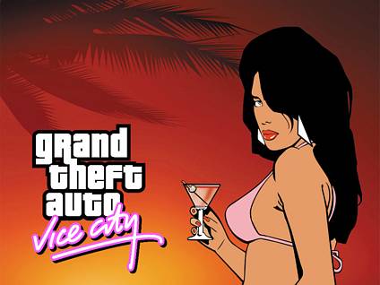 cartolina grand theft auto, vice city, drink, bere, ragazza, modella, top, costume, rosa, palma, orecchini, labbra