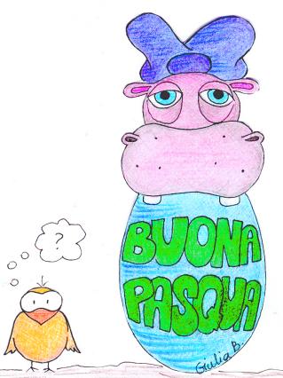 buona pasqua, sorpresa, ippopotamo, pulcino, perplesso, cartone, disegno, divertente, auguri