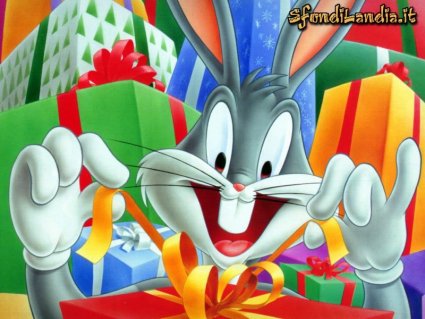 cartoline compleano, bugs, bunny, auguri, pacchi, regali, nastri, carta, doni