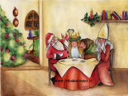 natale, tavolata, cena, cenone, babbo natale, festa