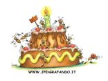 cartolina torta compleanno, auguri compleanno, formiche torta, panna e pan di spagna, anni, festa compleanno